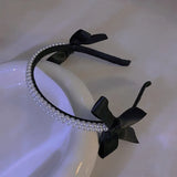 Lianfudai Cute Pearl Bow Bezel Headband Hairband Hair Hoop Bowknot Hair Bands for Holiday Party Jewelry Hair Accessories