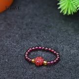 Lianfudai Natural Vermilion Garnet Beaded Rose Ring Purple Gold Sand Love Buddha Head Ring Fashion Jewelry Gift for Women