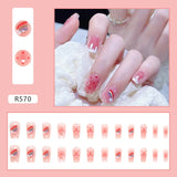 Lianfudai 24P Cute Childlike Rainbow Nail Art Full Cover Artificial Fake Nails Wearing Reusable False Nails Ballerina Press on Nail Art