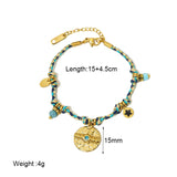 Lianfudai New Trendy Colorful Cotton Rope Choker Natural Stone Charms Stainless Steel Coin Pendant Necklace Bracelet For Women Jewelry