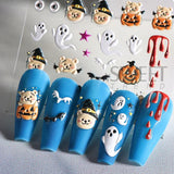 Lianfudai 5D Halloween Ghost Pumpkin Embossed Nail Stickers Decals Spider Web Clown Bone Nail Art Gel Sliders Design Manicure Decorations