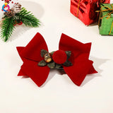 Lianfudai Christmas Deer Hairpin Girls Women Fashion Anlter Bow Hair Clip Red Cute Elk Hairpins Side Clip Plush Snowflake Hair Accessories