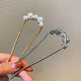 Lianfudai Fashion Hair Accessories Metal U Shape Hair Stick For Women Silver Gold Color Elegant Shell Enamel Hairpin Female Headwear gift