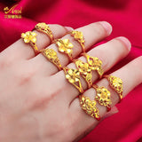 Lianfudai Ethiopia Dubai Flower Gold Color Arab Rings Resizable For Women Wedding Jewelry African Party Gift Nigerian Jewellery