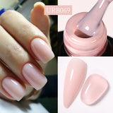 Lianfudai  7ml Nude Pink Glitter Rubber Base Gel Polish Sparking Sequins Semi Permanent Soak Off Nail Art Varnish All For Manicure