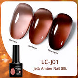 Lianfudai 7ml Translucent Jelly Amber Gel Nail Polish Brown Coloured Varnish Gel Long Lasting Semi Permanent UV Nail Art Manicure