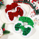 Lianfudai Christmas Bow Hair Rope Red Winter Plush Hair Tie Large Cute Ponytail Holder Headwear Christmas Scrunchies Christmas Gifts