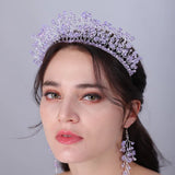 Lianfudai Trendy Red Crystal Bridal Crown Wedding Hair Accessories for Woemn Headdress Party Jewelry Bride Headpiece Tiara Bridal Headwear