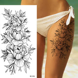 Lianfudai Sketch Flowers Sketch Tattoo Rose Blossoms Black and White Flowers Temporary Tattoos Sticker size: