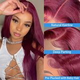 Lianfudai Gesstons Burgundy Straight 13x6 HD Lace Frontal Wigs Human Hair 40 Inch 99j Red Colored Closure 13x4 Lace Front Human Hair Wigs