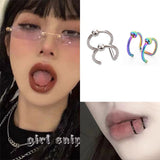 Lianfudai Women Lips Rings Medical Titanium Steel Nose Ring Fake Nose Ring Septum Piercing Clip on Mouth Ring Fake Piercing Body Clip Hoop