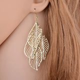 Lianfudai Dangle Earrings for Women Handmade Boho Super Lightweight Boho Hollow Filigree Long Leaf Earring Gold Silver Plated