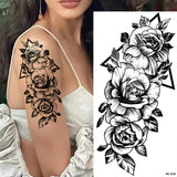 Lianfudai Sketch Flowers Sketch Tattoo Rose Blossoms Black and White Flowers Temporary Tattoos Sticker size: