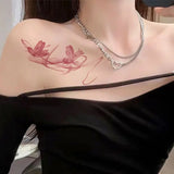 Lianfudai Y2K Pink Butterfly Temporary Tattoos for Women Arm Romantic Sakura Waterproof Tattoo Stickers Art Lasting Sexy Fake Tattoo