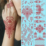 Lianfudai Maroon Henna Tattoo Sticker Waterproof Temporary Tattoos for Hand Arm Fake Tattoo for Women Wedding Festival Mehndi Stickers