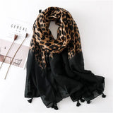 Lianfudai 2024 Fashion Women Leopard Floral Fringe Viscose Shawl Scarf Print Soft Lady High Quality Pashmina Stole Muslim Hijab 180*90Cm