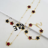 Lianfudai New Sweater Chain Five Point Star Creative Plant Plum Blossom Jewelry Set Shell Simple Bracelet/Necklace/Earrings Women's Clover