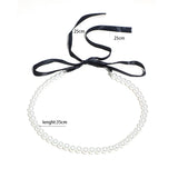 Lianfudai 2024 Accessories Fashion Imitation pearl  Beaded Clavicle Chain Long Ribbon Bow-knot Choker Short Neck jewelry