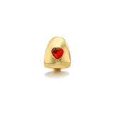 Lianfudai Hip Hop Cubic Zircon Heart Red Heart Teeth Grillz Gold Plated Caps Charm Dental Grills For Men Women Jewelry Gift