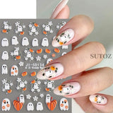 Lianfudai 5D Embossed Ghost Nail Art Stickers Halloween Cartoon Pumpkin Skull Nail Decals Spider Web Daisy Sliders For Manicure NTJI-5D131