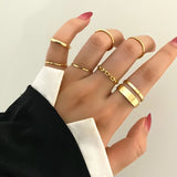 Lianfudai Bohemian Cross Wide Rings Set For Women Girls Simple Chain Finger Tail Rings New Bijoux Jewelry Gifts Ring Female