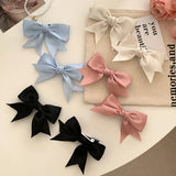 Lianfudai 2pcs Satin Bow Hair Clips for JK Girls Kawii Barrettes Cute Hair Accessoires Kids Black White Ribbon Woman Hairpins Hairgrip