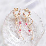 Lianfudai New Fashion Butterfly Flowers Zircon Tassel Earrings Women Light Luxury Temperament Senior Sense Earring Party Jewellery Gifts