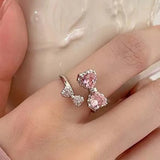 Lianfudai Pink Love Heart Rings for Women Opening Personality Thorn Finger Ring Fashion Sweet Girls Jewelry Wedding Party Accessories