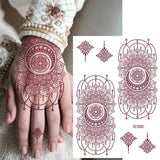 Lianfudai Waterproof Brown Henna Tattoo Sticker for Women Temporary Flower Fake Tattoo for Hand Wedding Party Festival Body Art Decoration