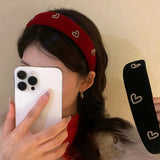 Lianfudai Retro Velvet Rhinestone Love Heart Headband for Women's Temperament Elegant Hair band Wide Hair Hoop Hair Accessories Gifts