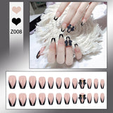 Lianfudai 24Pcs nail art fake nails French microd rilling simple Full Seamless Removable False Nail Ballerina Press On Nails Art Tips Set