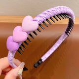 Lianfudai New Girl Headband Cute Love Heart Flower Toothed Hairbands Children Kids Lovely Hair Decorate Hair Hoops Fashion Hair Accessorie