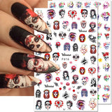 Lianfudai 3D Halloween Nail Stickers Clown Skull Bone Pumpkin Cartoon Spider Bat Nail Decals Self-Adhesive Nail Art Stickers Nails Decor