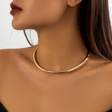 Lianfudai Punk Smooth Metal Round Torques Choker Necklace for Women Simple Gold Color Collar Necklace Party Jewelry Gift