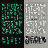 Lianfudai Luminous Nail Stickers Glow In Dark Halloween Nail Art Decoration Cartoon Skull Ghost Sliders Bones Spider Decal Tattoo GLYB-018