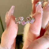 Lianfudai Pink Love Heart Rings for Women Opening Personality Thorn Finger Ring Fashion Sweet Girls Jewelry Wedding Party Accessories