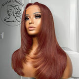 Lianfudai Reddish Brown Straight Lace Front Wigs Layered Cut Wig Glueless Layered Lace Wigs Synthetic Butterfly Haircut Natural Hairline