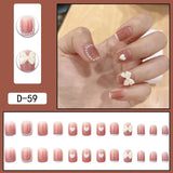 Lianfudai 24pcs French Point Diamond Fake Nails Wearing Artificial Square Head Press On Acrylic Nail Art Pearl Patch Almond False Nails