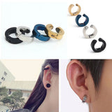 Lianfudai 1PCS Classic Korean Punk Stainless Steel Ear Clip Earrings for Men Women Black No Pierced Fake Ear Circle New Pop Jewelry