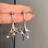 Lianfudai New Sweet Cool Wind Love Tassel Star Earrings Women Design Senior Sense of Fashion Personality Earring Party Jewelry Gifts