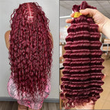 Lianfudai 20inch Burgundy Deep Wave Braid Human Hair Bulk Extensions for Braiding No Weft 100g (1Pack-2Bundles) Red 100% Virgin Human Hair