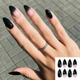 Lianfudai 24P Fashion Fake Nails With Design Leopard Full Cover False Nails Tips Black Brown Stiletto Press On French Artificial Nail Glue