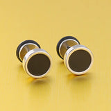 Lianfudai Men's Earings Titanium Steel Round Black Oil Drip Stud Earrings For Men Korean Fashion Stainless Steel Punk Jewelry Accessories