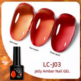 Lianfudai 7ml Translucent Jelly Amber Gel Nail Polish Brown Coloured Varnish Gel Long Lasting Semi Permanent UV Nail Art Manicure