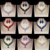 Lianfudai Luxury Crystal Multiple colors Choker Necklace Earrings Set Rhinestone Bridal Jewelry Sets for Bride Wedding Party