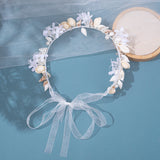 Lianfudai Handmade Pearl Conch Big Hoop Sea Snail Shell Garland Hairbands Crown Brides Seashell Headdress Beach Wedding Hair Accessories