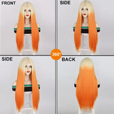 Lianfudai Long Straight Hair Wigs Blond Ginger Orange Middle Part Wig for Women Ombre Synthetic Cosplay Wig Heat Resistant Fiber Fake Hair