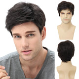 Lianfudai Men Wigs Short Hair Synthetic Dark Brown Color Natural Wigs with Bangs Fashion Short Haircuts Male Wig Cosplay Daily