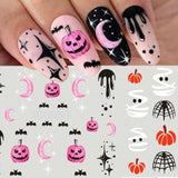 Lianfudai Halloween Nail Art Stickers Evil Pumpkin 3D Nail Decals Cartoon Skull Water Transfer Sticker DIY Festival Nail Decorations