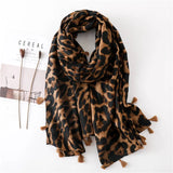 Lianfudai 2024 Fashion Women Leopard Floral Fringe Viscose Shawl Scarf Print Soft Lady High Quality Pashmina Stole Muslim Hijab 180*90Cm